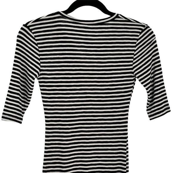 Olivaceous Stripe Bodycon Mini Dress Stretch Soft Button Front Black White Small - Picture 7 of 10